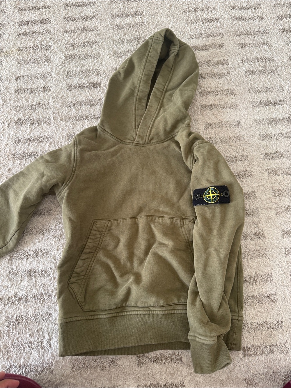 Stone Island Kids Olive Hoodie with Signature Sleeve Patch